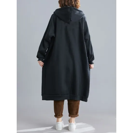 Casual Loose Long Sleeves Solid Color Hooded Outerwear Casual Loose Long Sleeves Solid Color Hooded Outerwear