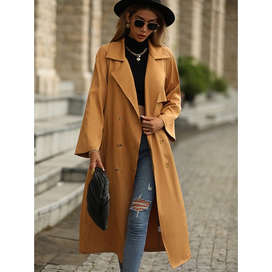 Casual Lace-Up Solid Lapel Collar Coat Casual Lace-Up Solid Lapel Collar Coat