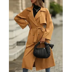 Casual Lace-Up Solid Lapel Collar Coat