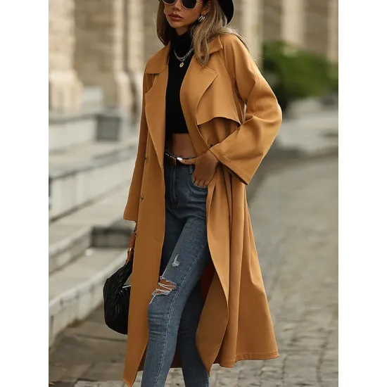 Casual Lace-Up Solid Lapel Collar Coat Casual Lace-Up Solid Lapel Collar Coat
