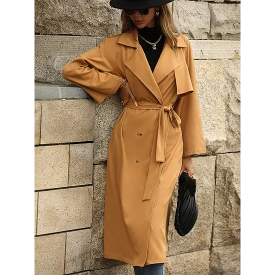 Casual Lace-Up Solid Lapel Collar Coat Casual Lace-Up Solid Lapel Collar Coat