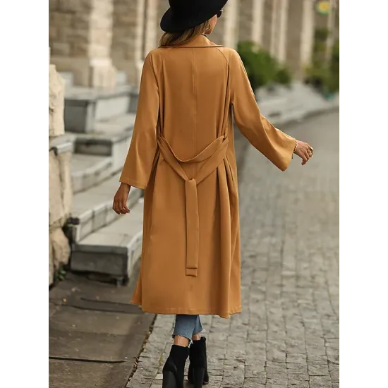 Casual Lace-Up Solid Lapel Collar Coat Casual Lace-Up Solid Lapel Collar Coat