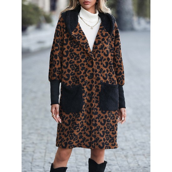 Casual Loose Leopard Patchwork Lapel Collar Coat Casual Loose Leopard Patchwork Lapel Collar Coat