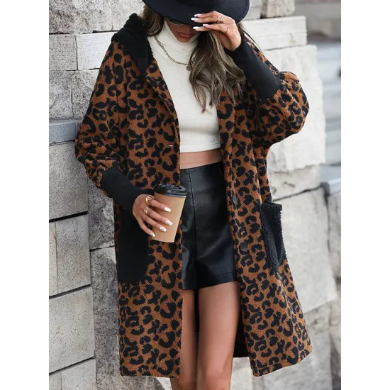Casual Loose Leopard Patchwork Lapel Collar Coat Casual Loose Leopard Patchwork Lapel Collar Coat
