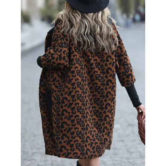Casual Loose Leopard Patchwork Lapel Collar Coat Casual Loose Leopard Patchwork Lapel Collar Coat