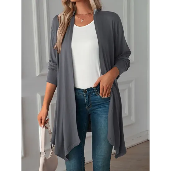 Solid Color Long Sleeves Loose Statement Collar Outerwear Solid Color Long Sleeves Loose Statement Collar Outerwear