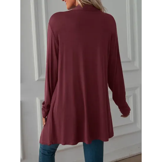Solid Color Long Sleeves Loose Statement Collar Outerwear Solid Color Long Sleeves Loose Statement Collar Outerwear