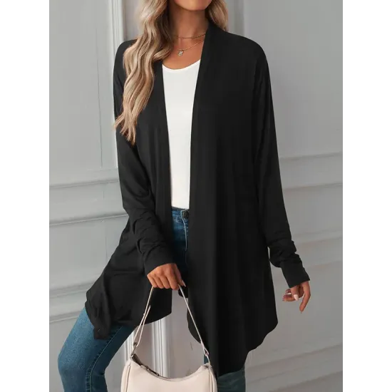 Solid Color Long Sleeves Loose Statement Collar Outerwear Solid Color Long Sleeves Loose Statement Collar Outerwear