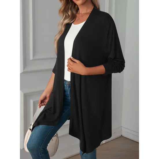 Solid Color Long Sleeves Loose Statement Collar Outerwear Solid Color Long Sleeves Loose Statement Collar Outerwear