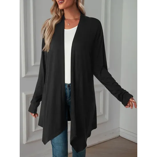 Solid Color Long Sleeves Loose Statement Collar Outerwear Solid Color Long Sleeves Loose Statement Collar Outerwear