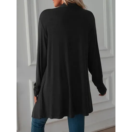 Solid Color Long Sleeves Loose Statement Collar Outerwear Solid Color Long Sleeves Loose Statement Collar Outerwear