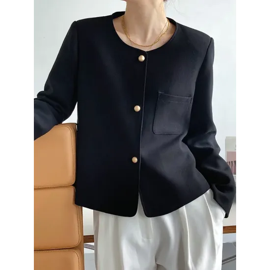 Original Creation Long Sleeves Loose Buttoned Solid Color Round-Neck Outerwear Original Creation Long Sleeves Loose Buttoned Solid Color Round-Neck Outerwear
