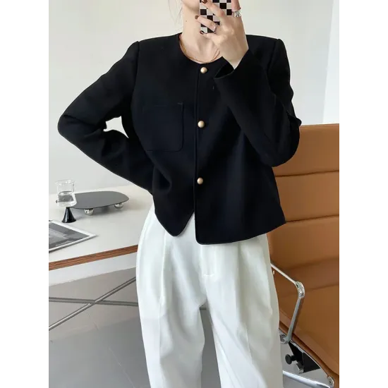 Original Creation Long Sleeves Loose Buttoned Solid Color Round-Neck Outerwear Original Creation Long Sleeves Loose Buttoned Solid Color Round-Neck Outerwear