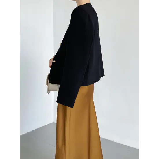 Original Creation Long Sleeves Loose Buttoned Solid Color Round-Neck Outerwear Original Creation Long Sleeves Loose Buttoned Solid Color Round-Neck Outerwear