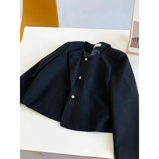 Original Creation Long Sleeves Loose Buttoned Solid Color Round-Neck Outerwear Original Creation Long Sleeves Loose Buttoned Solid Color Round-Neck Outerwear
