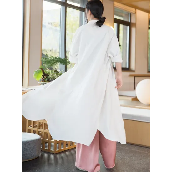 Artistic Retro Loose Simple Casual Solid Color Ramie Trench Coat Artistic Retro Loose Simple Casual Solid Color Ramie Trench Coat