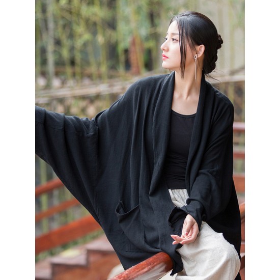Casual Loose Batwing Sleeves Solid Color Outerwear Casual Loose Batwing Sleeves Solid Color Outerwear