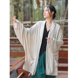 Casual Loose Batwing Sleeves Solid Color Outerwear