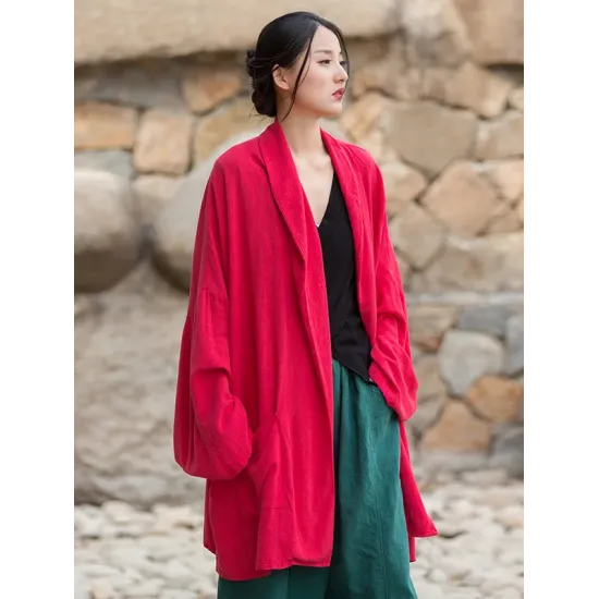 Casual Loose Batwing Sleeves Solid Color Outerwear Casual Loose Batwing Sleeves Solid Color Outerwear