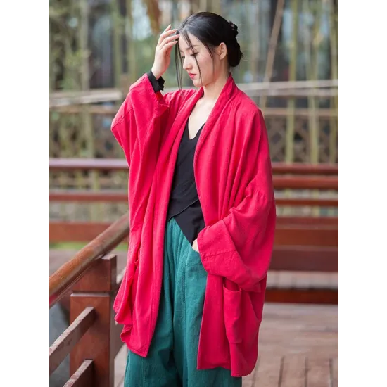Casual Loose Batwing Sleeves Solid Color Outerwear Casual Loose Batwing Sleeves Solid Color Outerwear