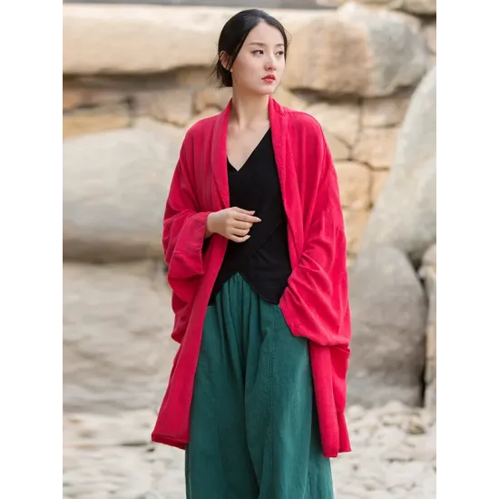 Casual Loose Batwing Sleeves Solid Color Outerwear Casual Loose Batwing Sleeves Solid Color Outerwear