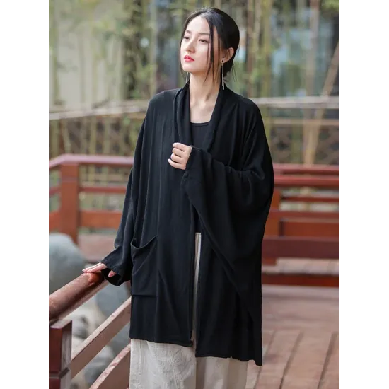 Casual Loose Batwing Sleeves Solid Color Outerwear Casual Loose Batwing Sleeves Solid Color Outerwear