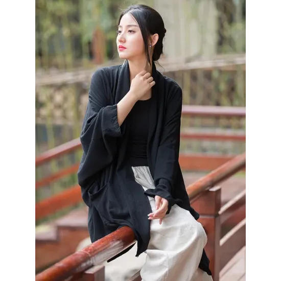 Casual Loose Batwing Sleeves Solid Color Outerwear Casual Loose Batwing Sleeves Solid Color Outerwear