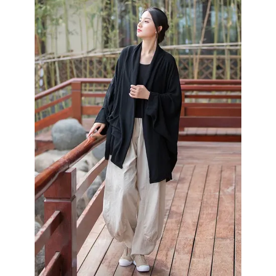 Casual Loose Batwing Sleeves Solid Color Outerwear Casual Loose Batwing Sleeves Solid Color Outerwear