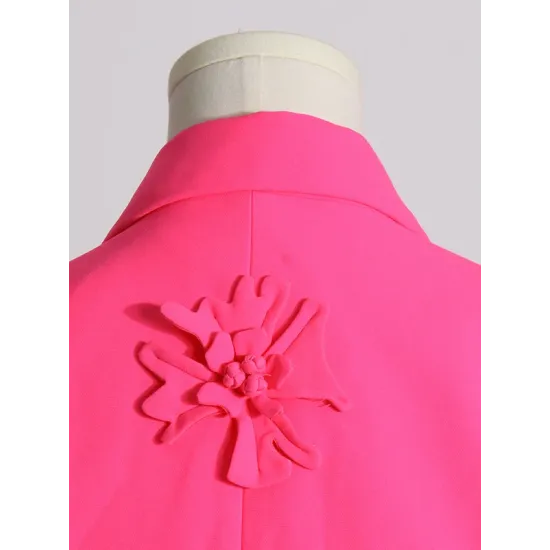 Flower-Embellished Solid Color Long Sleeves Lapel Outerwear Blazer Flower-Embellished Solid Color Long Sleeves Lapel Outerwear Blazer