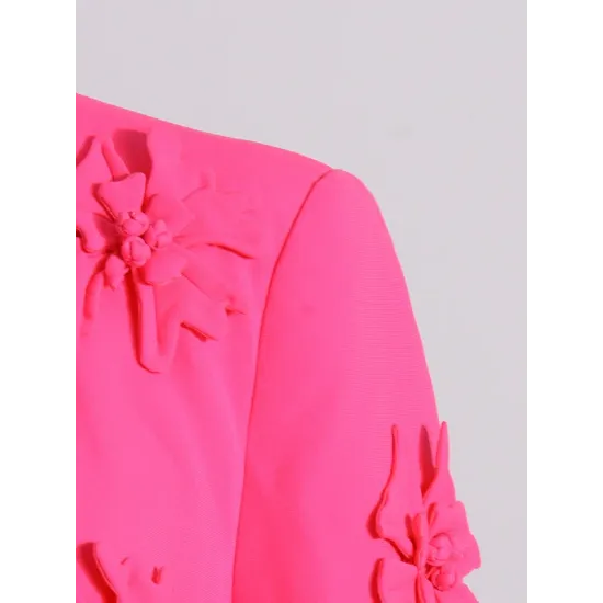 Flower-Embellished Solid Color Long Sleeves Lapel Outerwear Blazer Flower-Embellished Solid Color Long Sleeves Lapel Outerwear Blazer