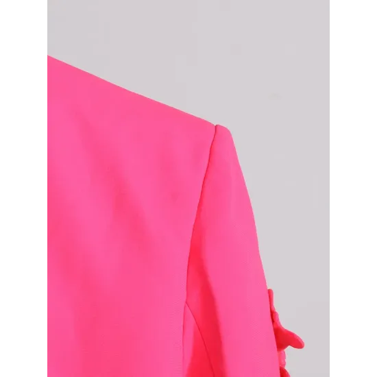 Flower-Embellished Solid Color Long Sleeves Lapel Outerwear Blazer Flower-Embellished Solid Color Long Sleeves Lapel Outerwear Blazer