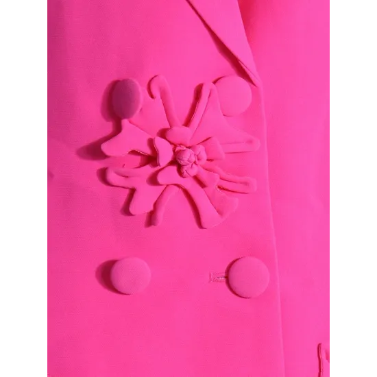 Flower-Embellished Solid Color Long Sleeves Lapel Outerwear Blazer Flower-Embellished Solid Color Long Sleeves Lapel Outerwear Blazer