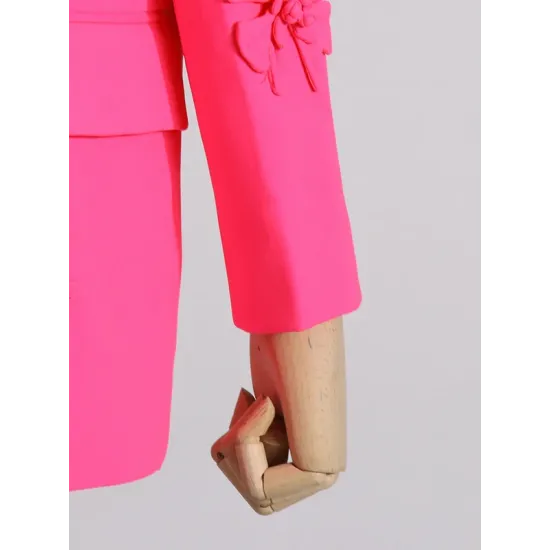 Flower-Embellished Solid Color Long Sleeves Lapel Outerwear Blazer Flower-Embellished Solid Color Long Sleeves Lapel Outerwear Blazer