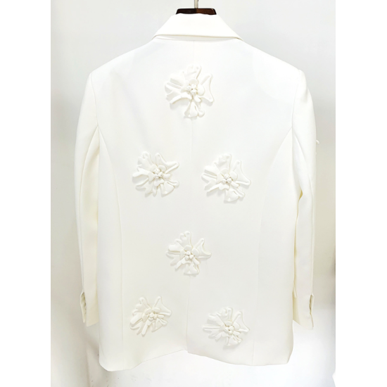 Flower-Embellished Solid Color Long Sleeves Lapel Outerwear Blazer Flower-Embellished Solid Color Long Sleeves Lapel Outerwear Blazer