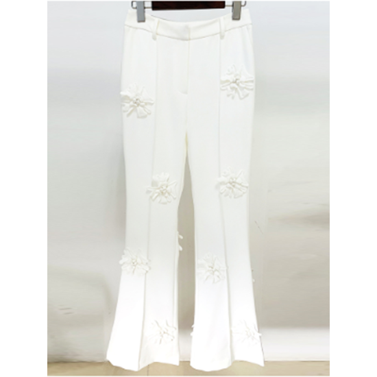 Flower-Embellished Solid Color Long Sleeves Lapel Outerwear Blazer Flower-Embellished Solid Color Long Sleeves Lapel Outerwear Blazer