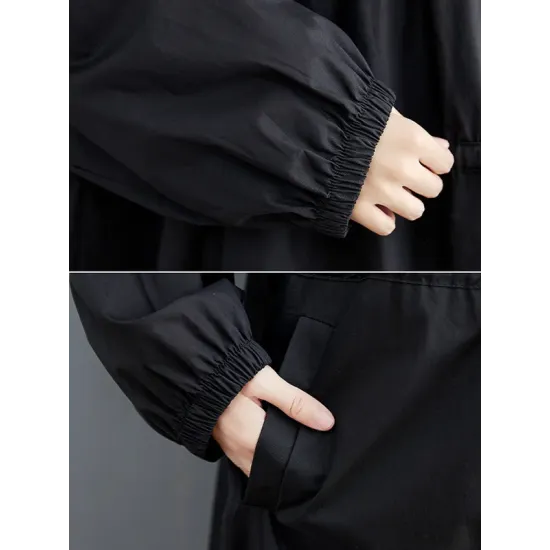 Casual Loose Solid Color Zipper Drawstring Long Sleeves Hooded Trench Coat Casual Loose Solid Color Zipper Drawstring Long Sleeves Hooded Trench Coat
