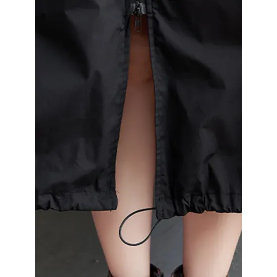 Casual Loose Solid Color Zipper Drawstring Long Sleeves Hooded Trench Coat Casual Loose Solid Color Zipper Drawstring Long Sleeves Hooded Trench Coat
