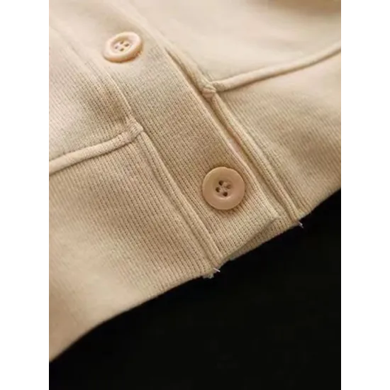Casual Long Sleeves Loose Buttoned Solid Color Hooded Knitting Outerwear Casual Long Sleeves Loose Buttoned Solid Color Hooded Knitting Outerwear