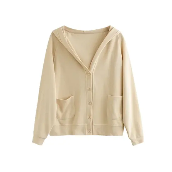 Casual Long Sleeves Loose Buttoned Solid Color Hooded Knitting Outerwear Casual Long Sleeves Loose Buttoned Solid Color Hooded Knitting Outerwear