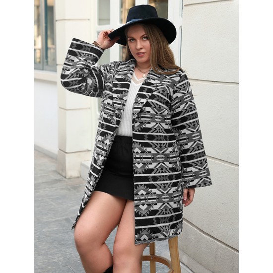 Casual Loose Long Sleeves Striped Lapel Collar Coat Casual Loose Long Sleeves Striped Lapel Collar Coat