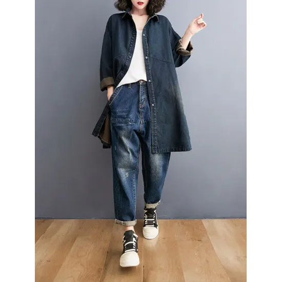 Split-Joint Long Sleeves Loose Lapel Outerwear Split-Joint Long Sleeves Loose Lapel Outerwear