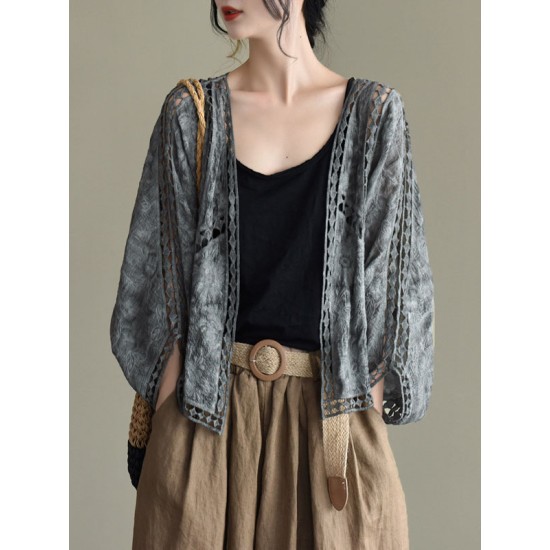 Seven-Quarter Sleeves Crochet Hollow Solid Color Outerwear Seven-Quarter Sleeves Crochet Hollow Solid Color Outerwear