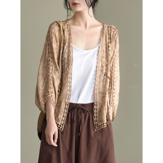 Seven-Quarter Sleeves Crochet Hollow Solid Color Outerwear Seven-Quarter Sleeves Crochet Hollow Solid Color Outerwear