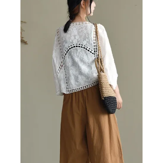 Seven-Quarter Sleeves Crochet Hollow Solid Color Outerwear Seven-Quarter Sleeves Crochet Hollow Solid Color Outerwear