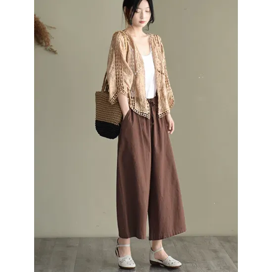 Seven-Quarter Sleeves Crochet Hollow Solid Color Outerwear Seven-Quarter Sleeves Crochet Hollow Solid Color Outerwear