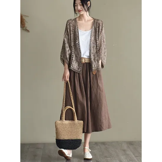 Seven-Quarter Sleeves Crochet Hollow Solid Color Outerwear Seven-Quarter Sleeves Crochet Hollow Solid Color Outerwear