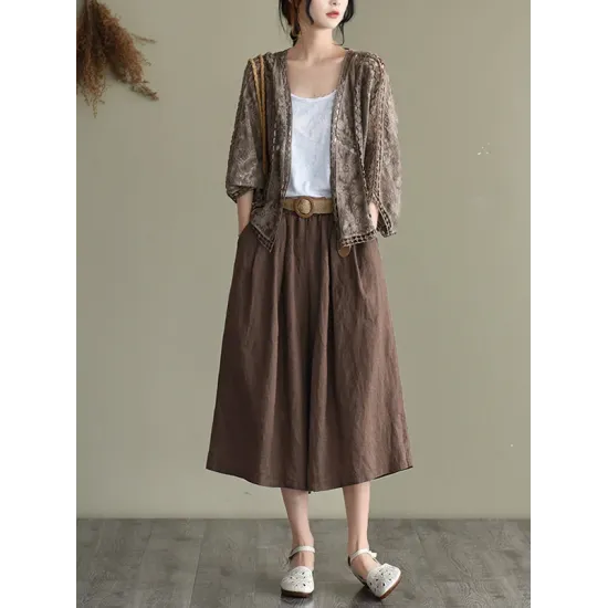 Seven-Quarter Sleeves Crochet Hollow Solid Color Outerwear Seven-Quarter Sleeves Crochet Hollow Solid Color Outerwear