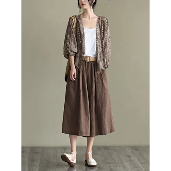 Seven-Quarter Sleeves Crochet Hollow Solid Color Outerwear Seven-Quarter Sleeves Crochet Hollow Solid Color Outerwear