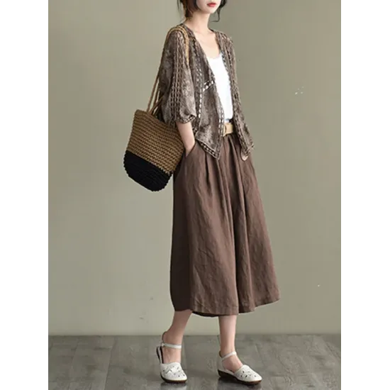 Seven-Quarter Sleeves Crochet Hollow Solid Color Outerwear Seven-Quarter Sleeves Crochet Hollow Solid Color Outerwear