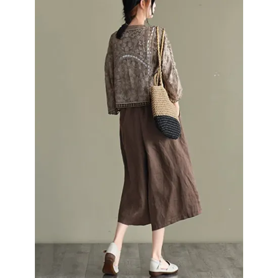 Seven-Quarter Sleeves Crochet Hollow Solid Color Outerwear Seven-Quarter Sleeves Crochet Hollow Solid Color Outerwear